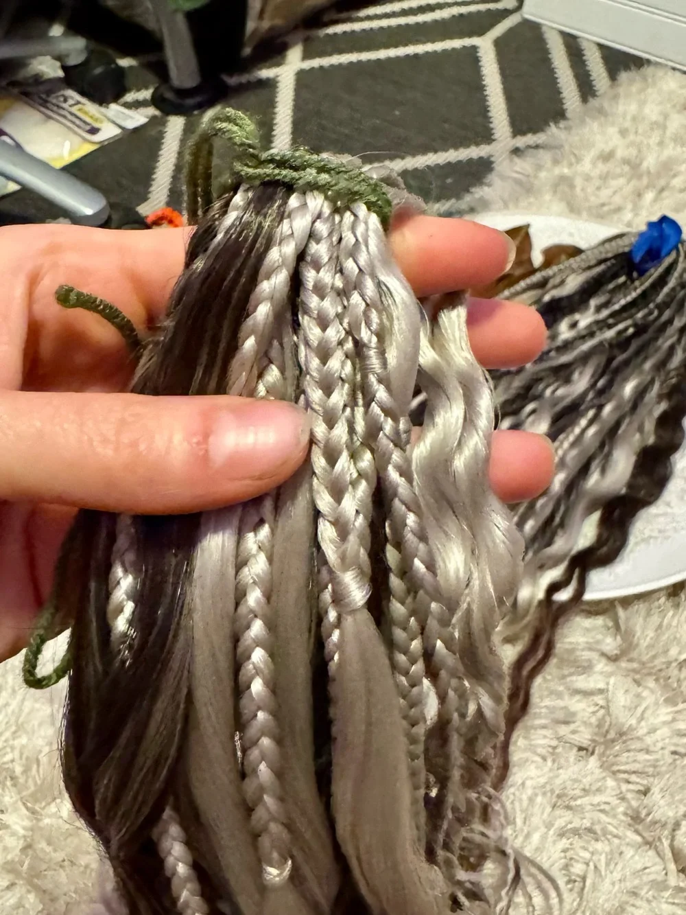Synthetic Braided Hair Extensions in Black & Gray Mix New Hair